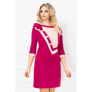 Rochie MBG fucsia cu funda stilizata pe umar si insertie geometrica