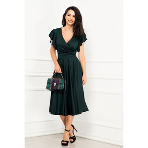 Rochie midi de zi Zoya verde in clos cu volane la umeri By InPuff