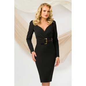 Rochie neagra tip creion Pretty Girl de birou cu decolteu tip inima si curea