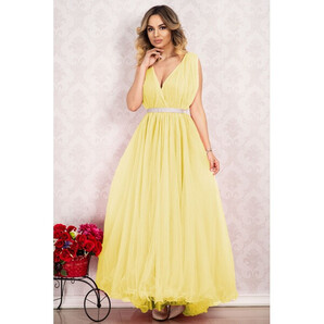 Rochie pentru domnisoara de onoare lunga galbena din tulle By InPuff