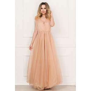 Rochie pentru domnisoara de onoare lunga nude By InPuff din tulle