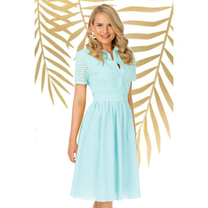 Rochie Pretty Girl de zi mint in clos cu broderie perforata in partea de sus