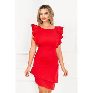 Rochie rosie eleganta InPuff cu spatele gol si fronseuri