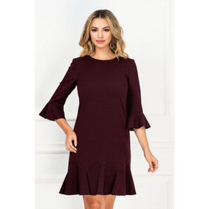 Rochie Xara office burgundy texturata cu volan la terminatie si maneca