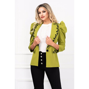 Sacou elegant Effect vernil cu broderie si umeri supradimensionati