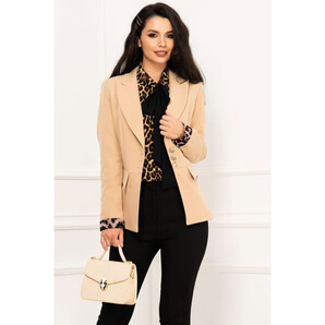 Sacou office bej elegant cu mansete si detalii animal print