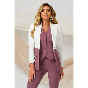 Sacou office Pretty Girl ecru-lila prafuit cambrat cu nasturi imbracati