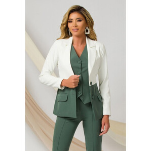 Sacou office Pretty Girl ecru-verde prafuit cambrat cu nasturi imbracati