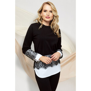 Bluza Pretty Girl alb-neagru cu dantela aplicata