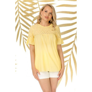Bluza Pretty Girl lejera galbena cu broderie englezeasca