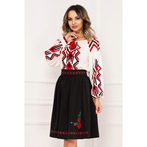 Bluza tip ie Effect alba cu motive traditionale brodate si maneci bufante