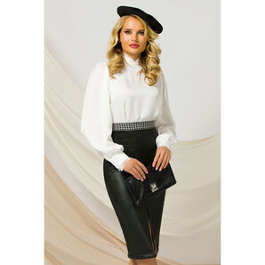 Fusta chic Pretty Girl neagra din piele ecologica cu brau pied du coq