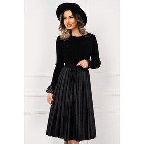 Fusta dama eleganta plisata din piele ecologica neagra