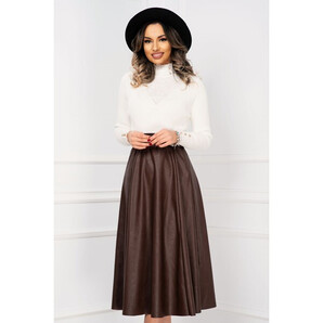 Fusta dama midi maro in clos din piele ecologica si curea in talie