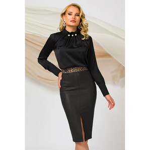 Fusta eleganta Pretty Girl din piele eco neagra si corseleta animal-print