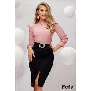 Fusta neagra Fofy eleganta tip creion cu catarama pretioasa si fronseuri