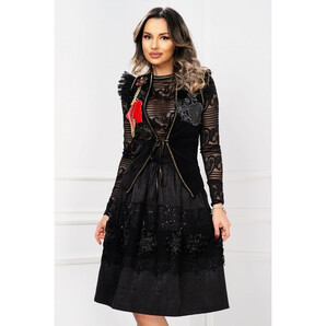 Fusta neagra Venezia in clos cu flori 3D si dantela cu paiete