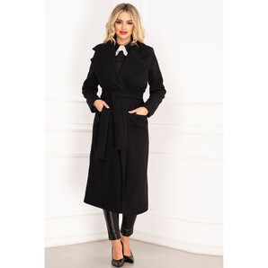 Palton dama elegant negru lung din stofa