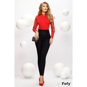 Pantaloni Fofy eleganti conici cu talie inalta si aplicatie brodata