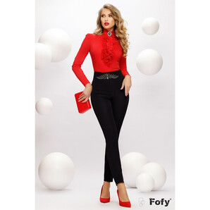 Pantaloni Fofy office conici negri cu accesoriu pretios din margele si strassuri