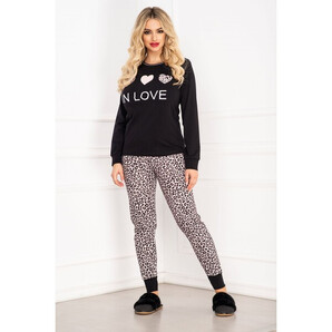 Pijama dama neagra din bumbac cu imprimeu leopard