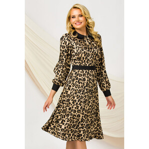 Rochie dama eleganta Pretty Girl leopard in clos cu guler in contrast