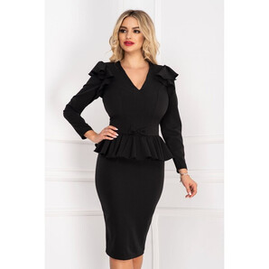 Rochie de ocazie eleganta conica neagra cu peplum si funda in talie