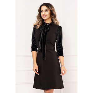 Rochie inPuff de zi neagra cu guler din paiete si maneci de catifea