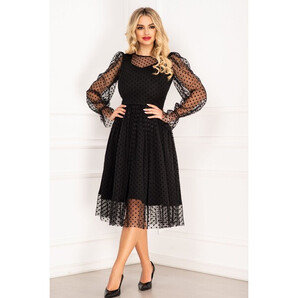 Rochie InPuff eleganta de ocazie neagra acoperita de tulle cu buline