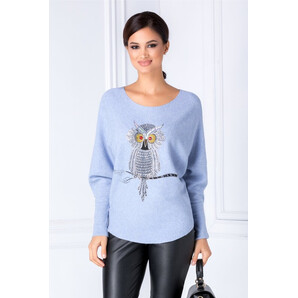 Bluza bleu cu bufnita din strasuri