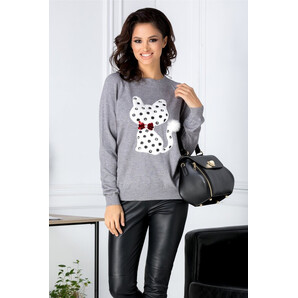 Bluza Cati gri cu pisica pufoasa