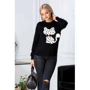 Bluza Cati neagra cu pisica pufoasa