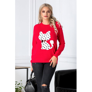 Bluza Cati rosie cu pisica pufoasa