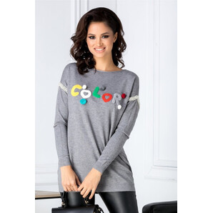 Bluza Color gri cu aplicatii 3D pufoase