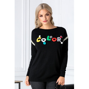 Bluza Color neagra cu aplicatii 3D pufoase