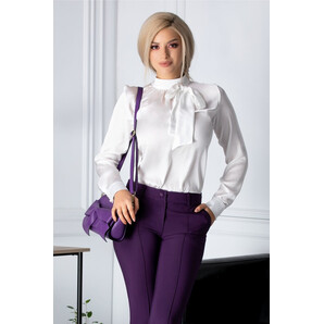 Bluza dama alba eleganta cu funda la guler