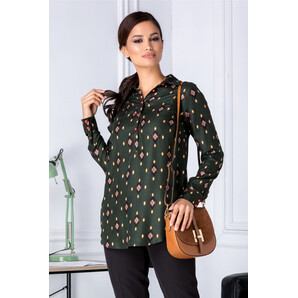 Bluza dama verde inchis cu imprimeuri