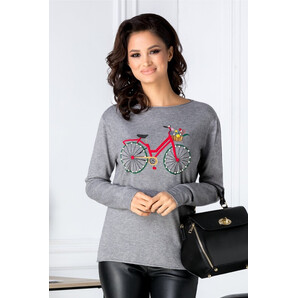 Bluza gri cu bicicleta brodata si perlute
