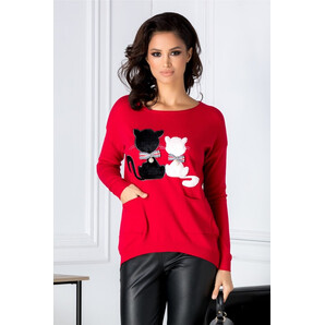 Bluza Kitti rosie cu pisicute si buzunare
