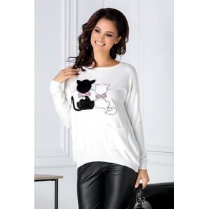 Bluza Kitty alba cu pisicute si buzunare