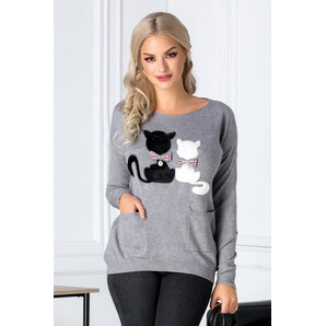 Bluza Kitty gri cu pisicute si buzunare