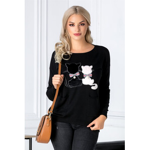Bluza Kitty neagra cu pisicute si buzunare