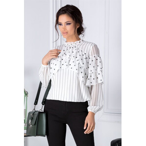 Bluza LaDonna alba vaporoasa cu dungi si buline