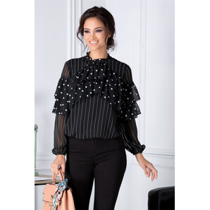 Bluza LaDonna neagra vaporoasa cu dungi si buline