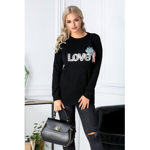 Bluza Love neagra cu aplicatii 3D