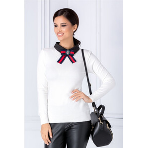 Bluza Malina alb cu guler negru