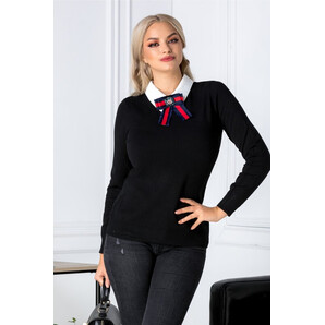 Bluza Malina neagra cu guler alb