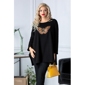 Bluza Natalee neagra cu insertie fluture la bust