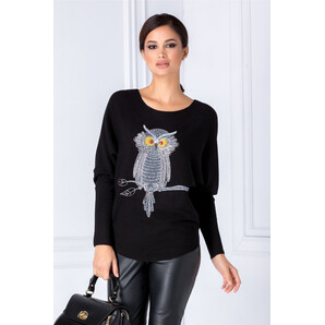 Bluza neagra cu bufnita cu strasuri