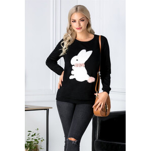 Bluza neagra cu iepuras pufos si aplicatii 3D